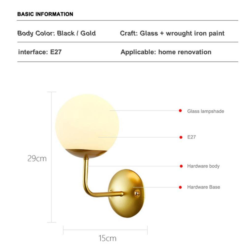 European style glass ball bedside wall lamp gold black swing arm wall lamp bedside room bedroom living room wall decoration art
