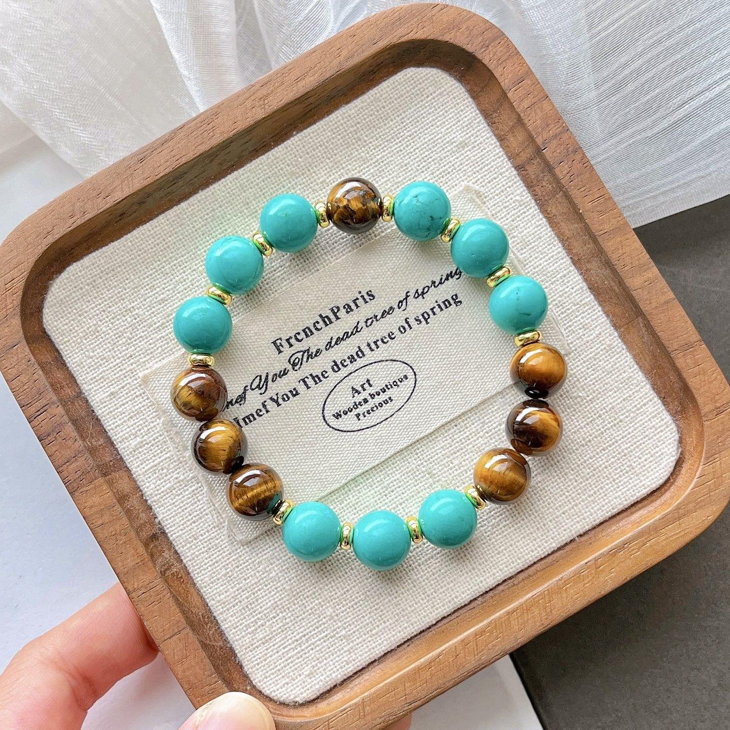 

10Mm Imitation Turquoise Natural Tiger S Eye Contrasting Color Bracelet Bracelet.