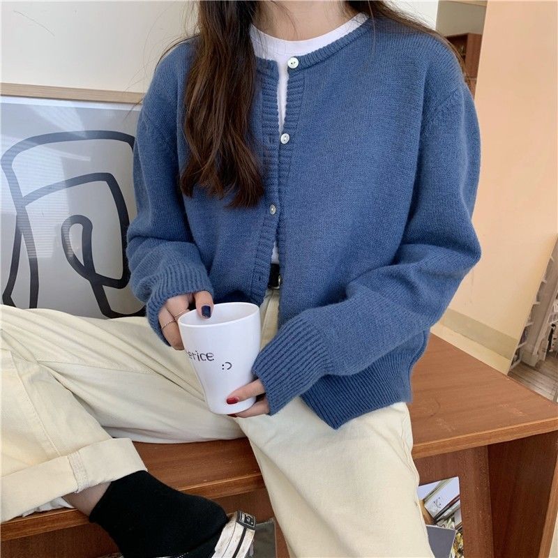 New loose sweater women s cardigan short new knitted versatile crew neck jacket ins New product s recommendation【 42.5-47.5kg 】