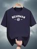 200g 100% Cotton Casual Short Sleeve T-shirt with Bearman Graphic Print - White Round Neck Summer Tee for Adults