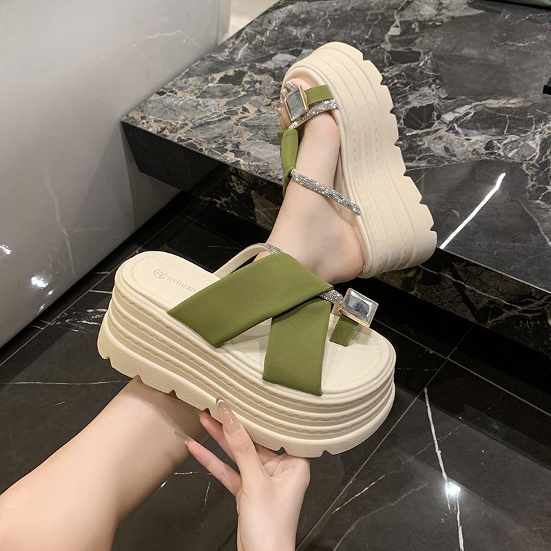 Fashion Aphixta 8cm Platform Slides Sandals Crystal Height Increasing Women's Summer Sandals Chunky Heel Flip Flops Modern Slippers
