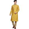Manyavar Kurta Set for Men, Printed Knee Long Full Sleeves Kurta and Churidar Set for Men (Mustard, L)