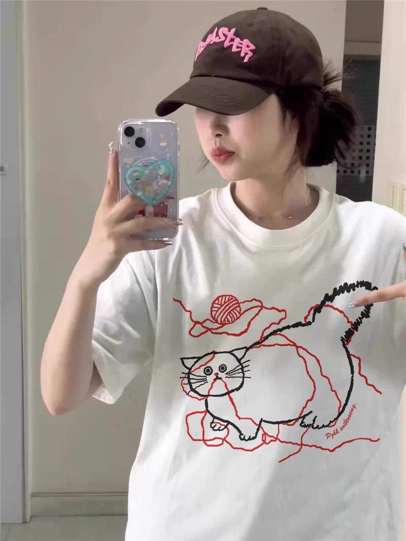 

2025 Summer Women s Retro Oversized Cotton T-Shirt with Straight Shoulder XXL