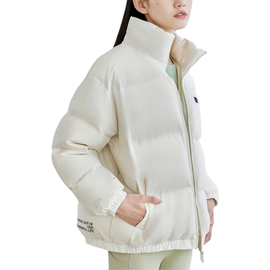 Anta Solid Color Logo Brand Print Zipper Stand Collar Long Sleeve Down Jacket Women Outerwear Ivory 962248940-2