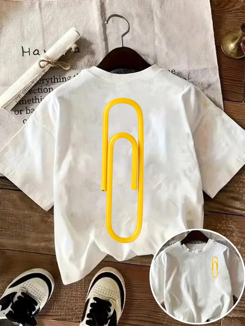 Minimalist Yellow Paper Clip Graphic TShirt Simple Office Supply Print Tee Modern Aesthetic Tshirt Clean Minimal Design Shirt S