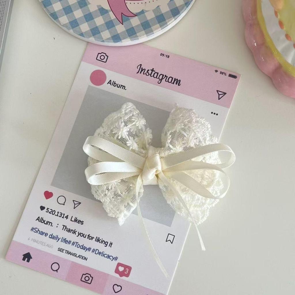 Gentle White Lace Bow Duckbill Clip for Bangs & Ponytails