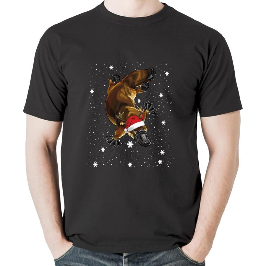 Christmas Platypus Funny Santa Reindeer Platypus Lover Long Sleeve T-Shirt Sweatshirt Hoodie Tanktop for Men Women Kids Black S