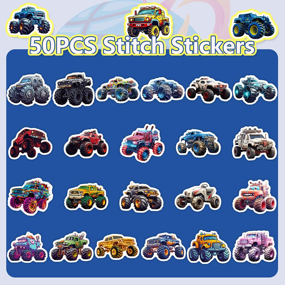 10/30/50PCS Monster Truck Cartoon Car Stickers DIY Laptop Luggage Skateboard Graffiti Decals Fun for Kid Toys Gift
