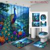 4Pcs Shower Curtain Set with Non-Slip Bath Mat, Toilet Lid Cover, Contour Rug & 12 Hooks, Bathroom