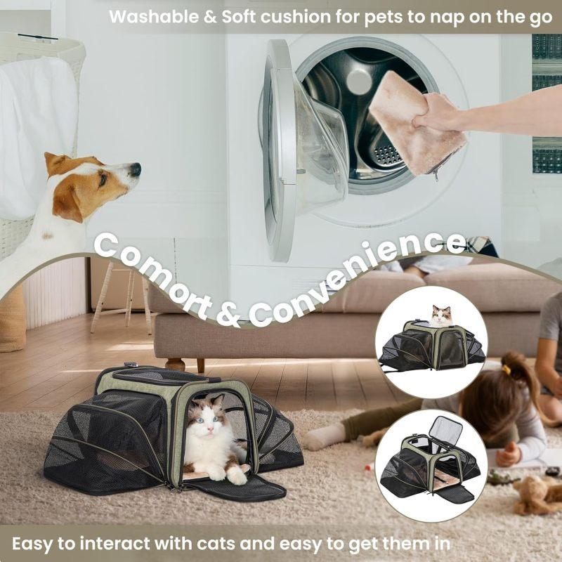 Expandable Cat Carrier Dog Carrier, Soft-Sided Portable Pet Travel Carrier, Removable Soft Plush mat and Pockets, Locking Safety Zippers