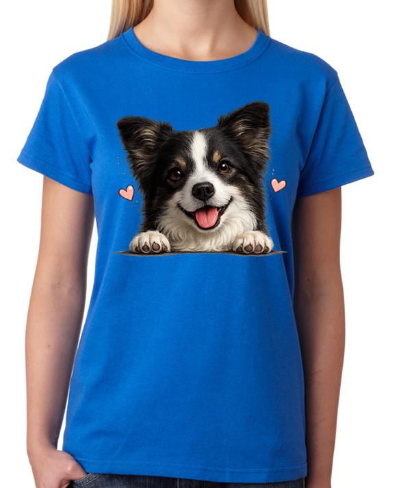 Cute Border Collie Peekaboo Dog T-Shirt Funny Puppy Ladies Tee L