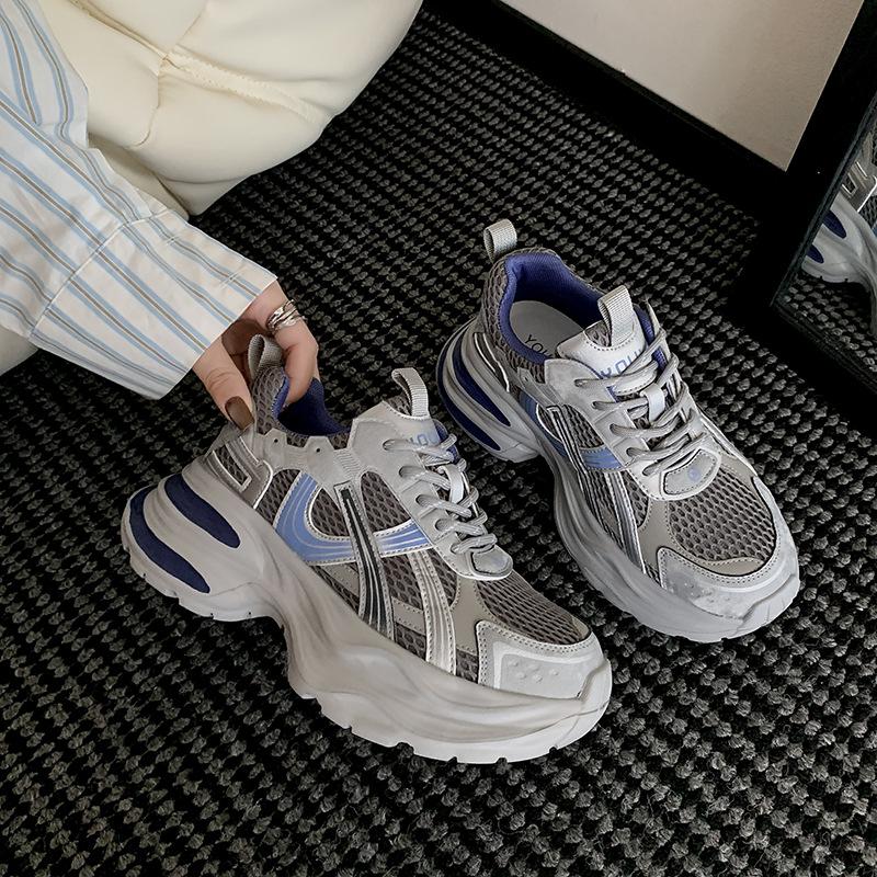 Soft leather platform dad shoes women's 2025 new summer breathable mesh casual sports shoes versatile running shoes women's shoes