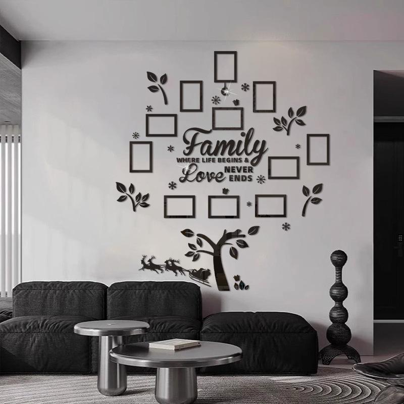 Oturma Odası Dekorasyonu için 3D Akrilik Yılbaşı Ağacı Fotoğraf Çerçeveli Duvar Sticker