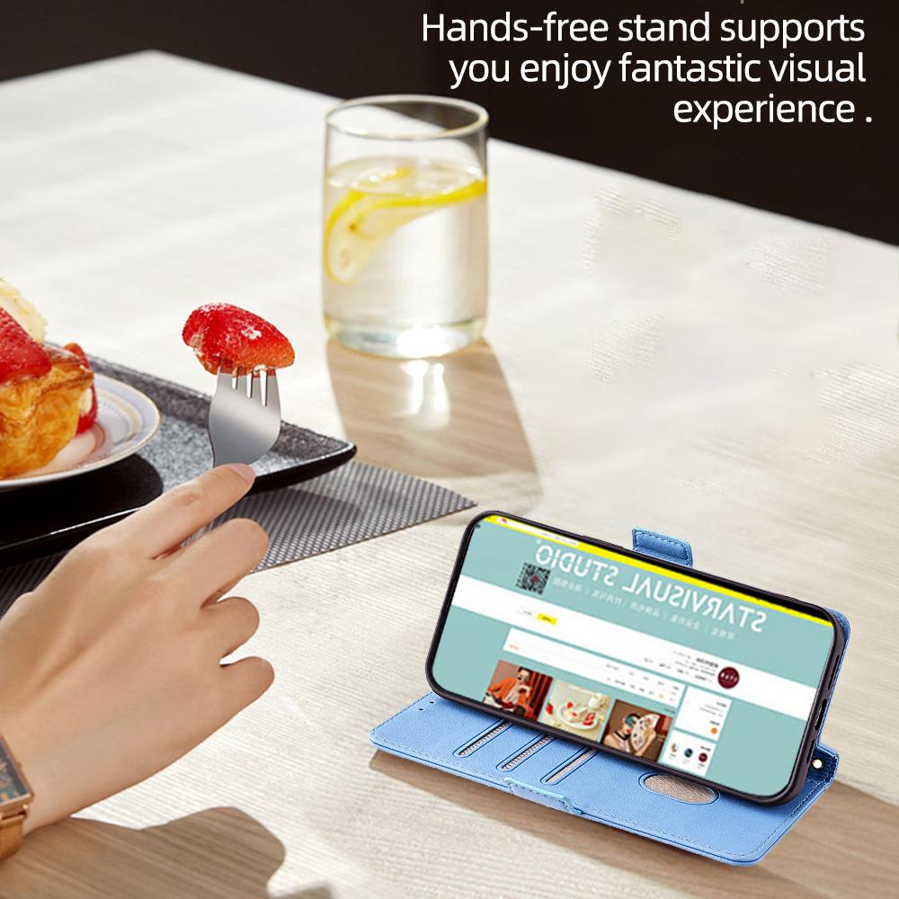 For TCL 505 Wallet Case Anti-Scratch PU Leather Card Slots Phone Cover with Straps