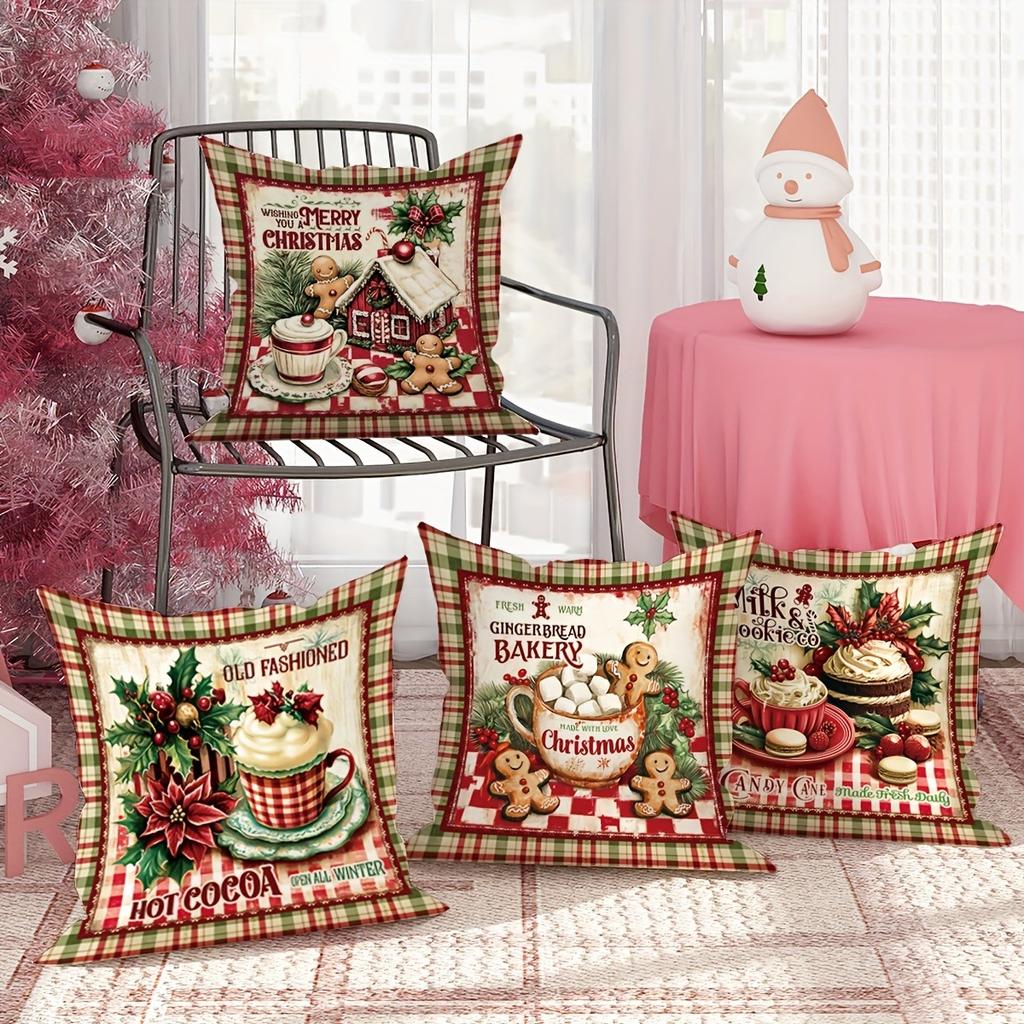 Christmas Decoration Pillow Cover with Gingerbread Pastry Old-fashioned Style Design Home Living Room Sofa Cushion Cover