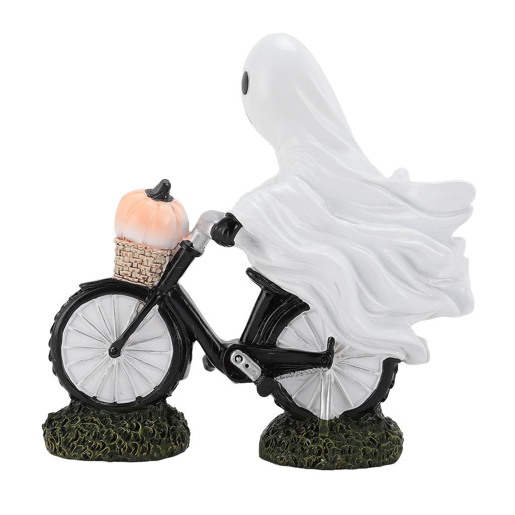 Bike Ghost Rider Statue with Pumpkin Resin Cycling Figurine Ornament for Holiday Scene Desk Decorati