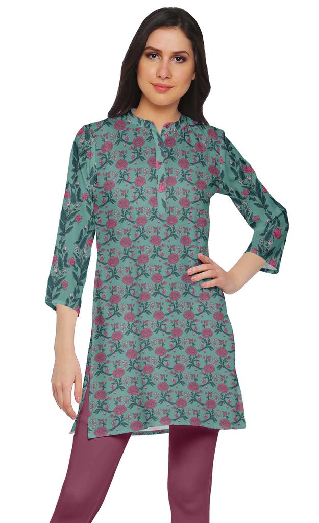 Moomaya Printed Side Slit Short Kurta Tunic For Women Summer Wear Ladies