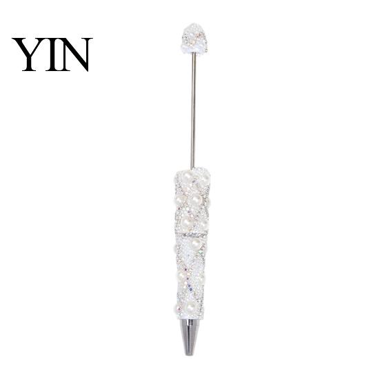 Handmade Craft Supplies for Adults DIY Beadable Pen, Bling Rhinestones And Faux Pearls Beaded Creative Gifts Sisters Black Ink Ballpoint Pen