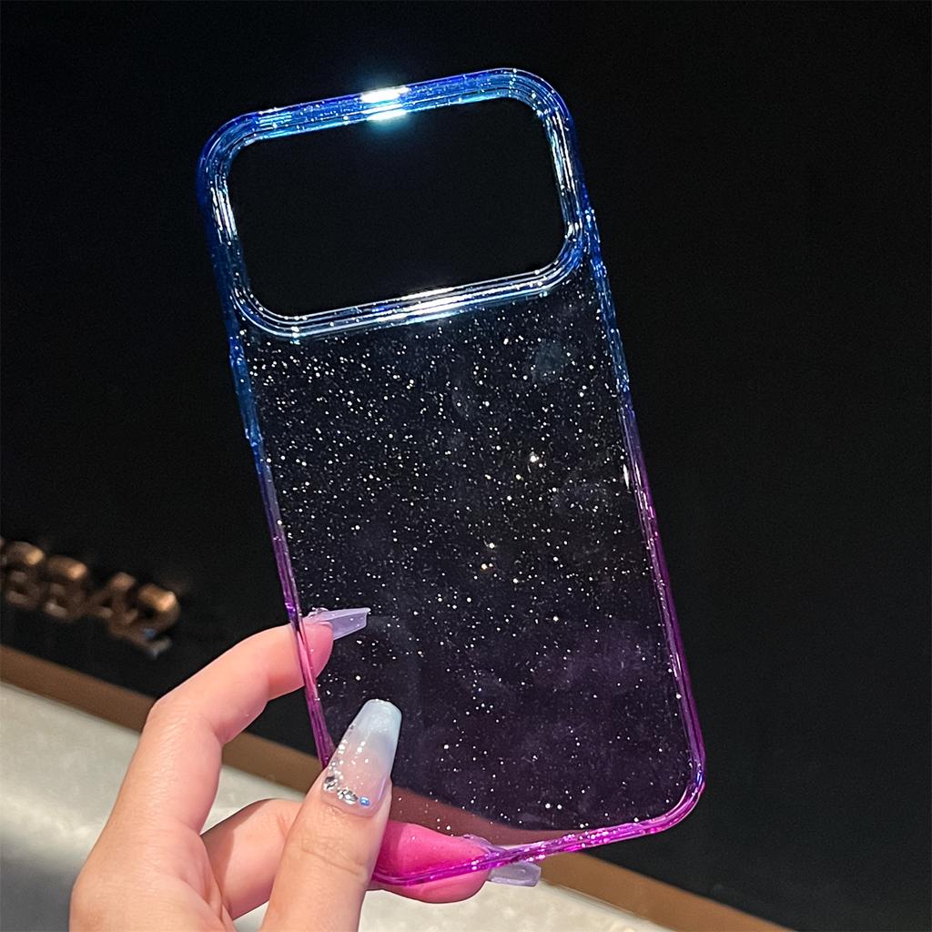 For iPhone 17 Pro Max Case Transparent Glitter Dual Color PC+TPU Phone Cover
