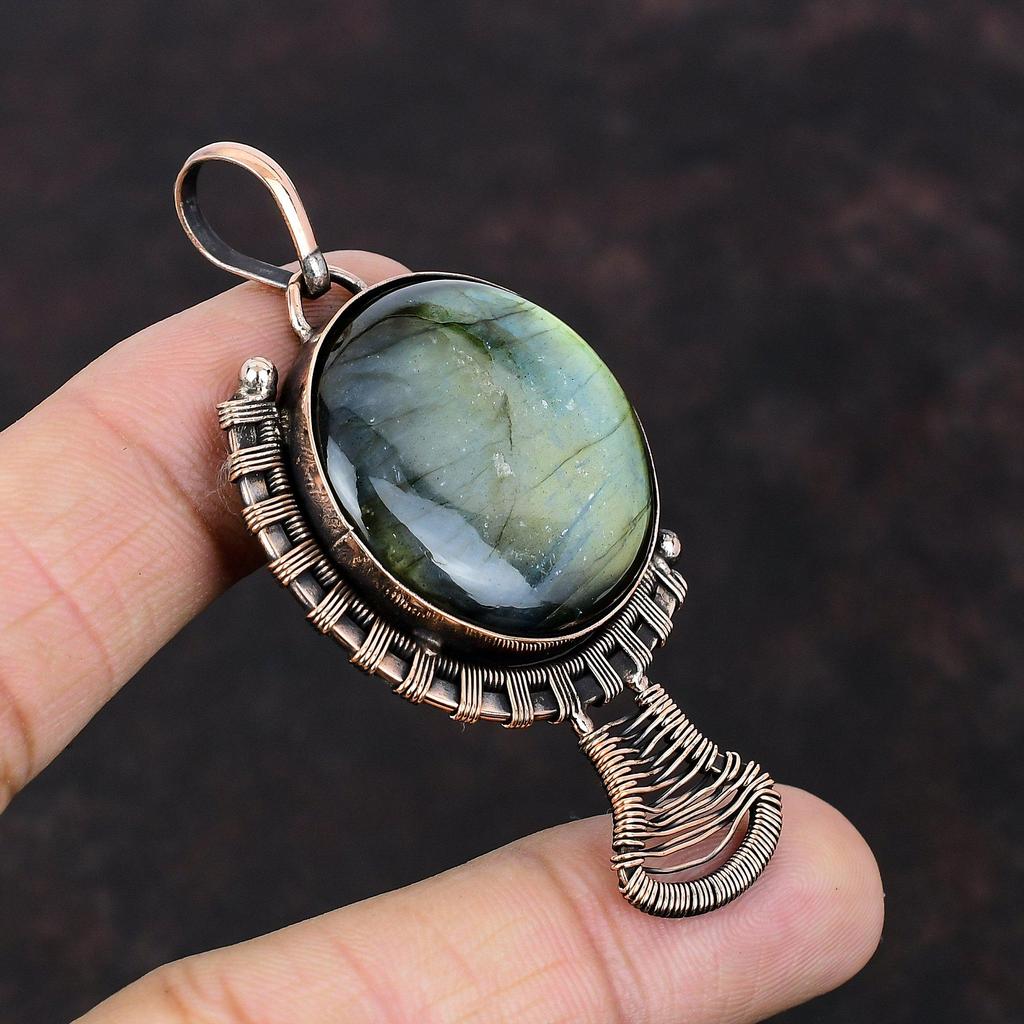 Labradorite Pendant Copper Wire Wrapped Pendant Copper Jewelry Birthstone Pendant Gemstone Pendant Wedding Gift Handmade Wire Wrap Jewelry