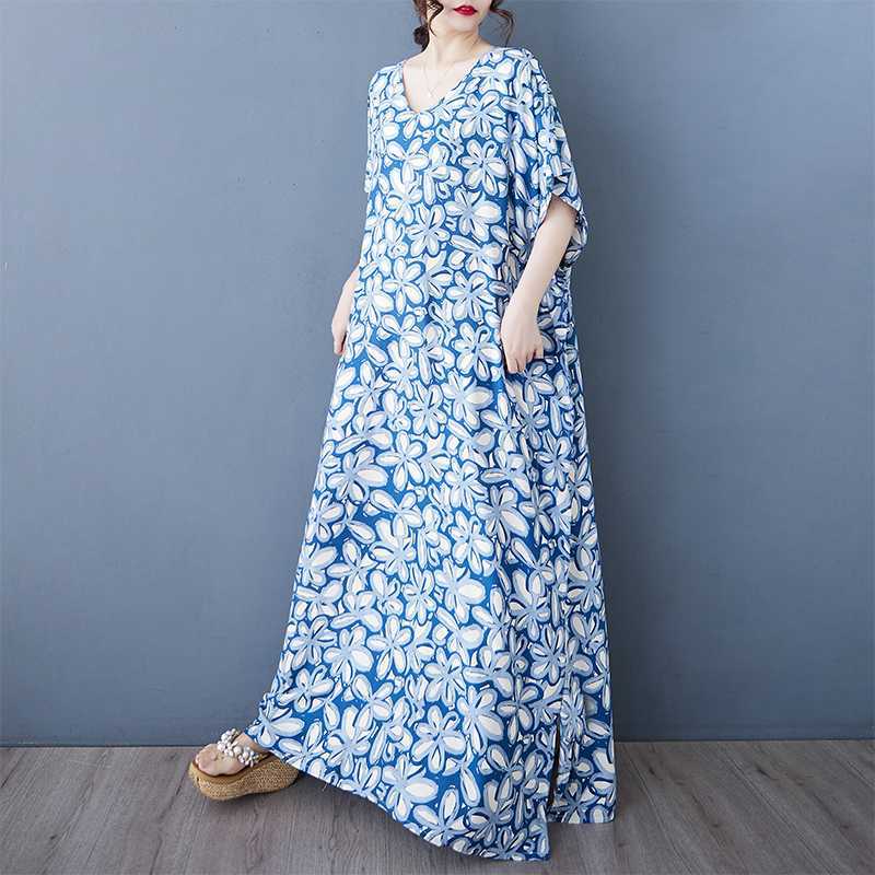 Women's Casual Retro Cotton and Linen Beach Dress