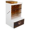 Makeup Brush Holder with Drawer Desktop Stationery Supplies Storage Box for Office School Vanity White and Dark Brown