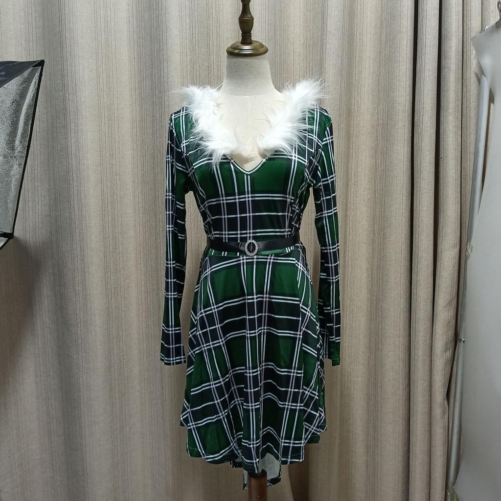 Women's Plush Flared Dress, Christmas Holiday A-Line Gown with Audrey Hepburn Style, High-Low Hem Long Sleeve Party Dress for Festive Season