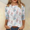 Women's Fashionable Casual Three-Quarter Sleeve Christmas Print Round Neck Top