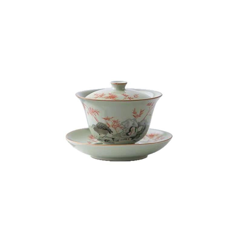 Secret Yellow Camellia Three Talents Cover Bowl, Single Retro Tea Making Bowl, Kung Fu Tea Set, Household Ceramics Are Not Hot To Drink Tea Bowl Cup
