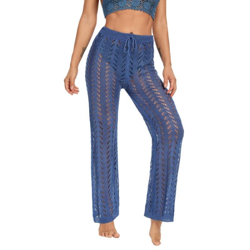 Pantaloni sexy transparente de vară pentru femei, îmbrăcăminte de stradă, pantaloni largi, pentru plajă, scobiți, rezistenți la soare, pantaloni de damă 25179