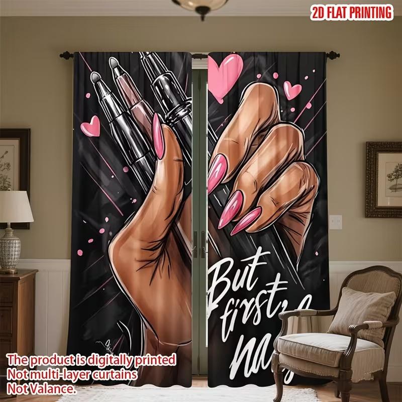 

2 Pcs Nail art tools print curtains,suitable for bedroom,living room kitchen decoration,home decoration,Nail salon curtains 14Wx39L(35x100CM)x2&Rod Pocket