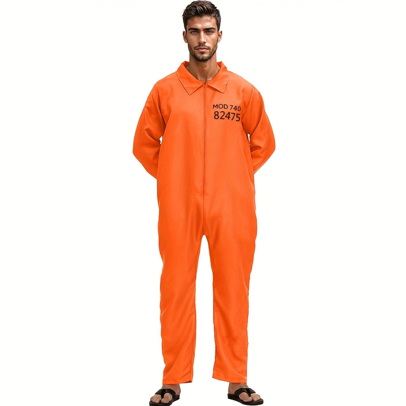 

Personalized Custom Digital Number Halloween Cos Prisoner Costume Costume Prisoner Uniform Prisoner Suit Orange One-piece Prisoner Suit XL