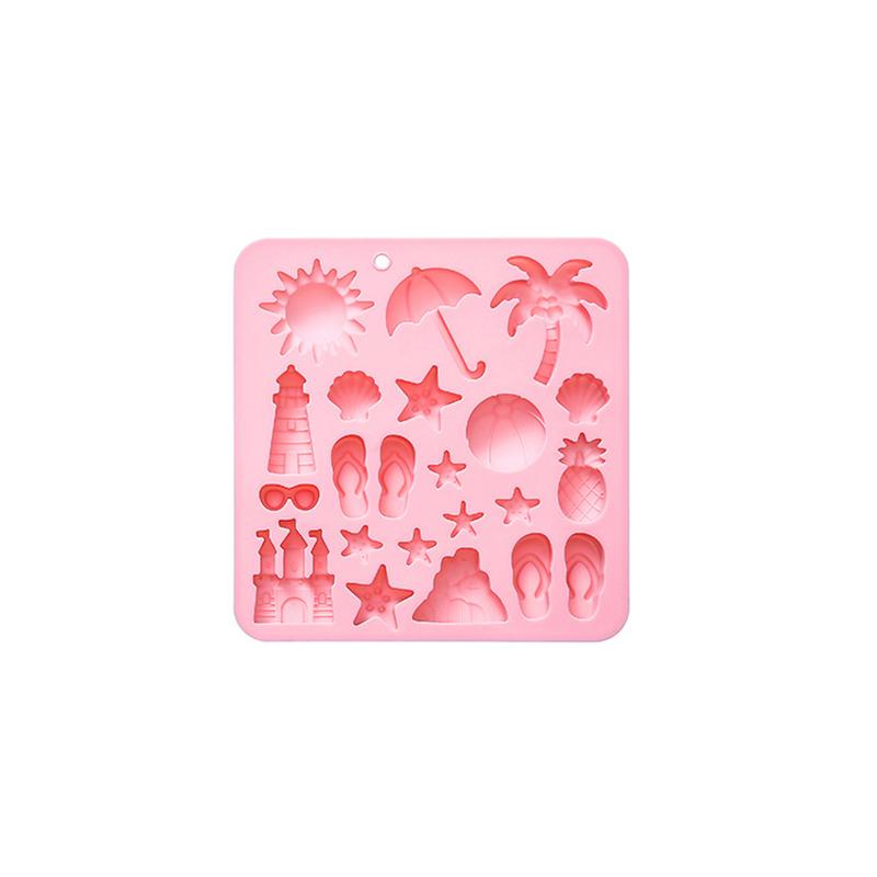 2Pcs Summer Beach Theme Silicone Molds For Chocolate, Coconut Tree Starfish Shells Beacon Pineapple Shape Candy Chocolate Mold