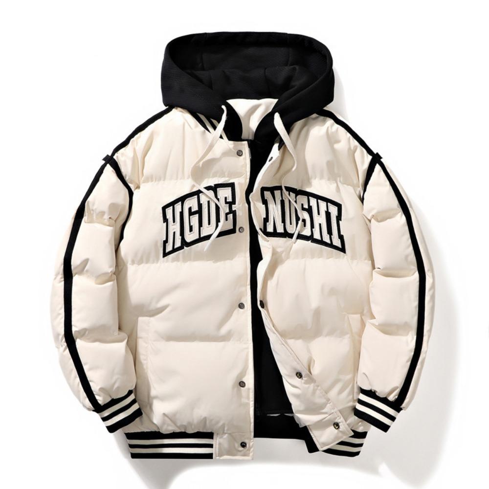 Padded-on men's winter new hooded loose thickened padded clothes fake two-piece padded jackets trendy students