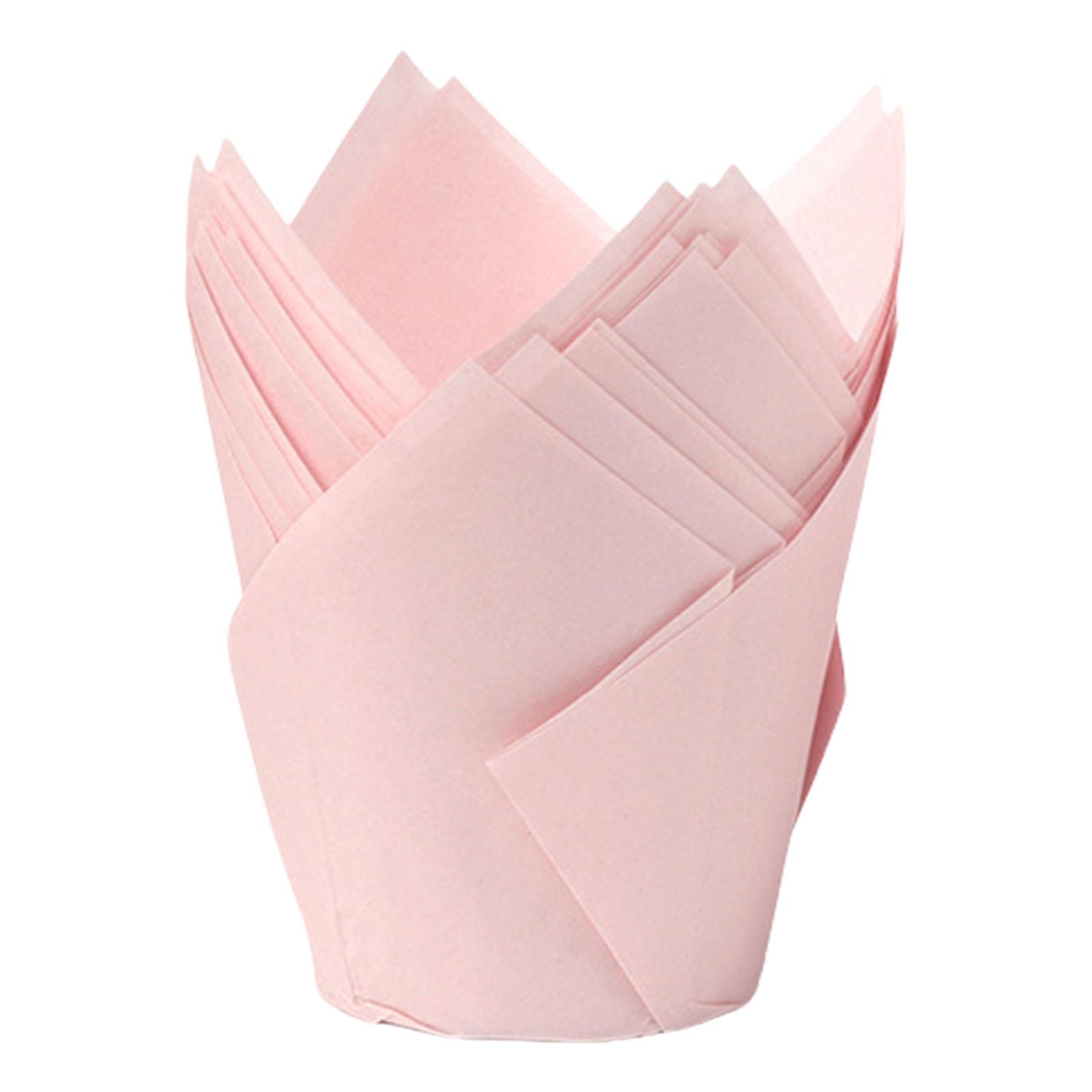 

50Pcs Sophisticated Tulip Muffin Cases Greaseproof Cupcake Liners for Baking Christmas Wedding Birthday Party рожевий
