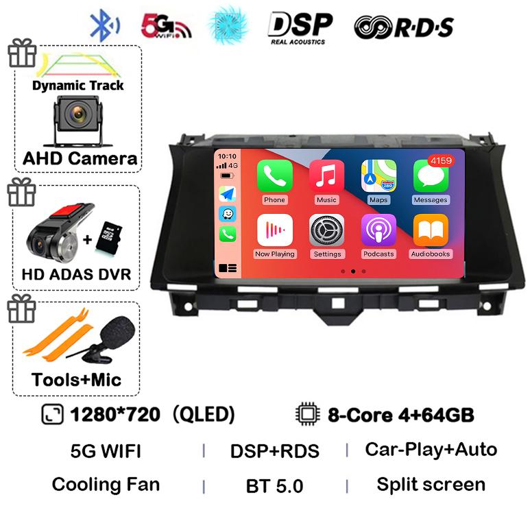 Android 14 Carplay Auto Wifi+4G For Honda Accord 8 Europe Spirior 2009-2013 Car Radio Multimedia Player GPS Stereo Head Unit DSP