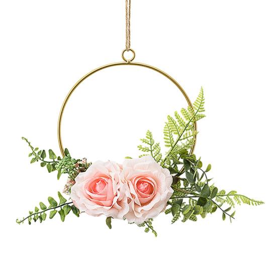 Yousheng Floral Hoop Wreath, Metal Wall Hanging with Flower Decor, Durable Wear-Resistant Floral Hoop Wreath, for Garden Balcony Windowsill
