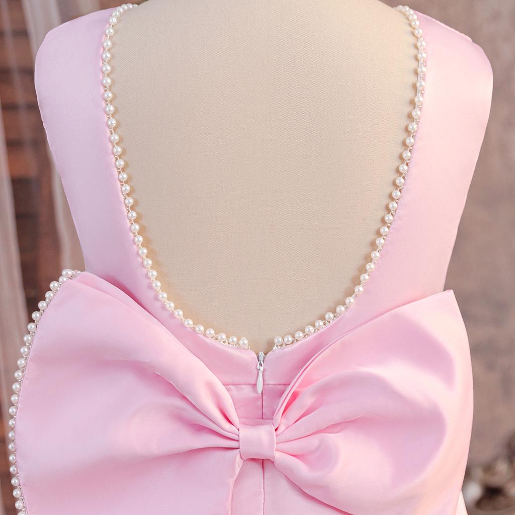 Flower Girl Princess Dress For Weddings Summer Kid Formal Bow Long Gown For School Evening Party Children New Year Cloth ALP613