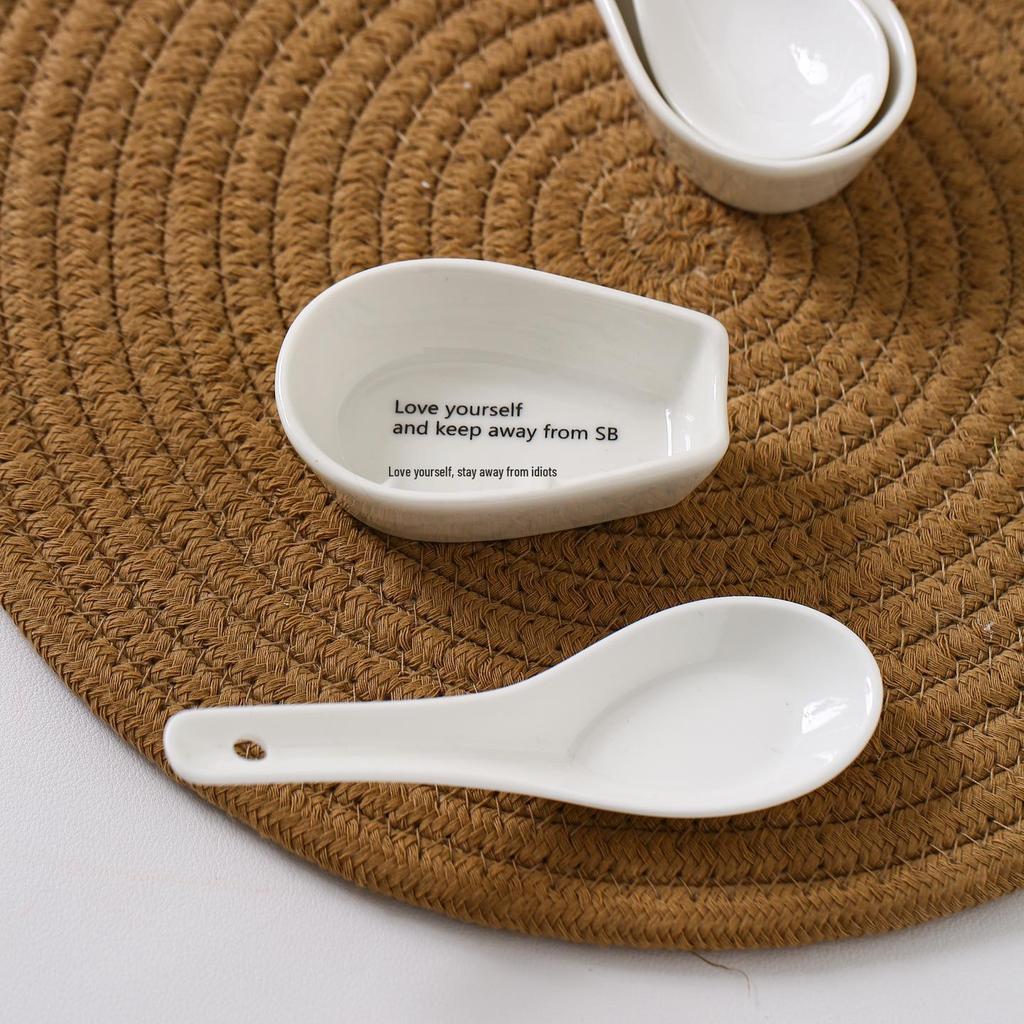 Pure White Ceramic Soup Spoon Holder and Mat