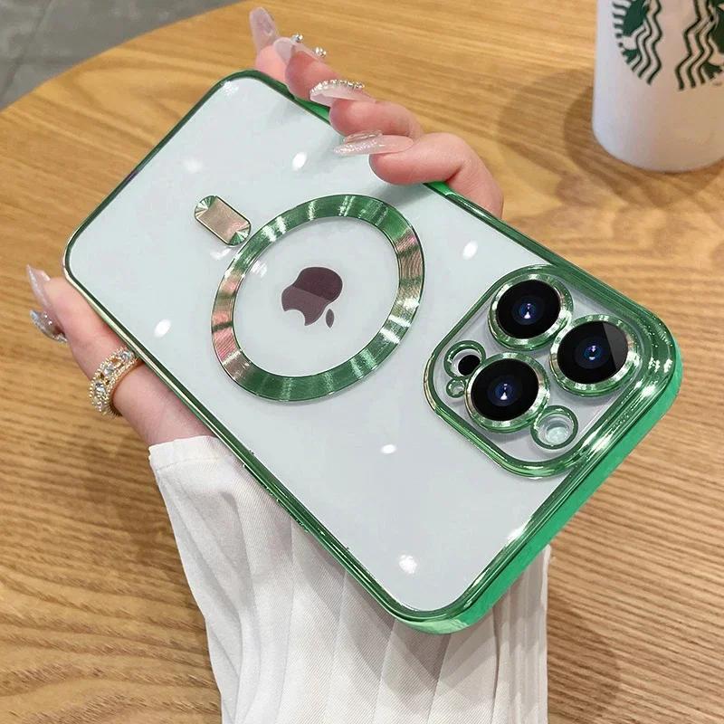 Magnetický Pokovovaný Obal Pre iPhone 16 15 14 Plus 13 12 11 Pro Max Sklo na Ochranné Sklo Objektívu Fotoaparátu Pre Kryt Bezdrôtovej Nabíjačky Magsafe