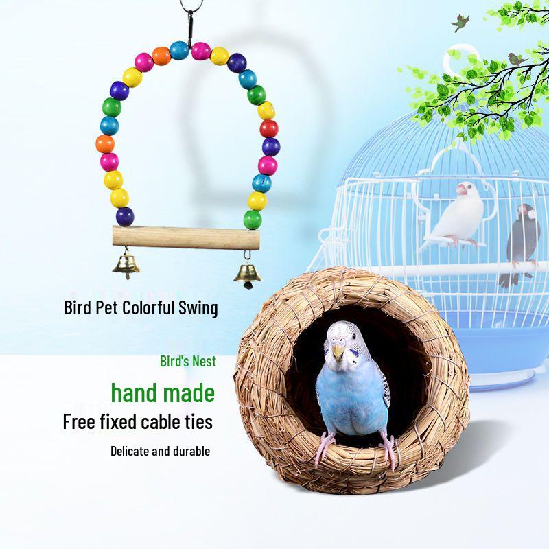 

Портативна клітка для птахів A111 для папуг, хвилястих папужок та амадин - Барвистий дизайн для вулиці Grass Nest + Swing [Without Cage]