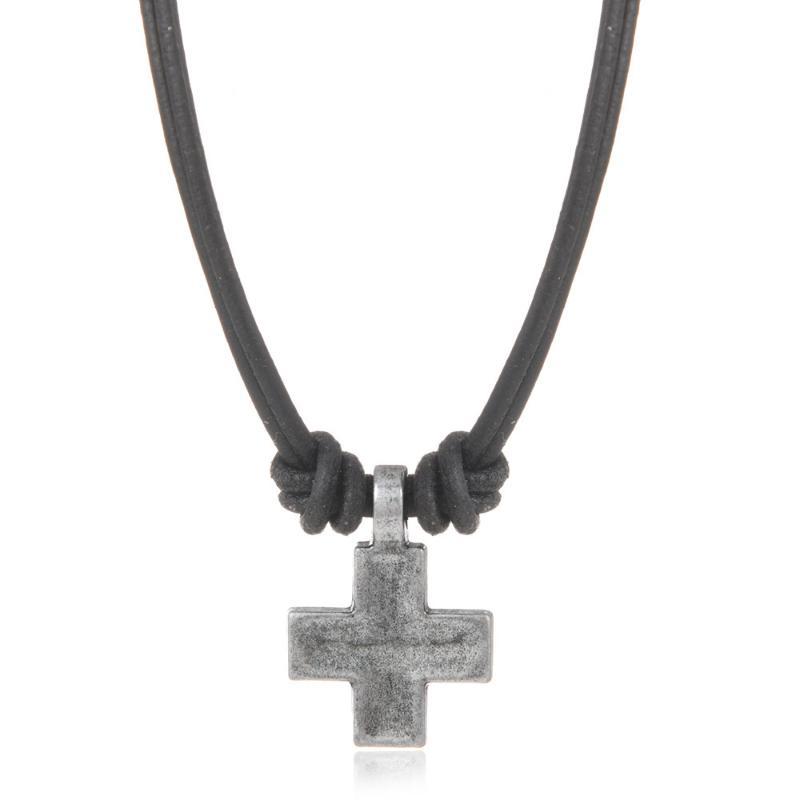 Collana con Ciondolo a Croce Retro Moda Semplice Corda in Lega Collana in Pelle Artigianale Collana Intrecciata a Croce Unisex