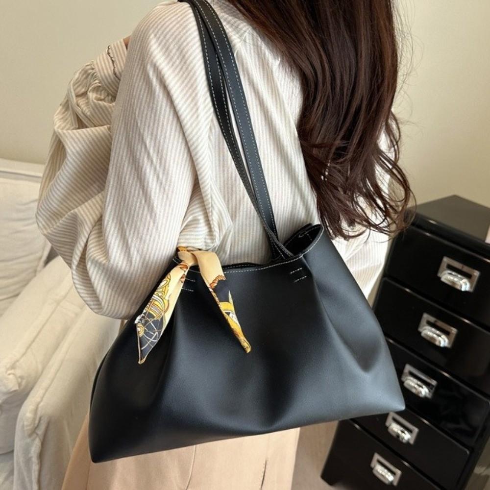 Ribbon Design Large Capacity Tote Bag Soft Underarm Bag Fashionable PU Shoulder Bag  Casual