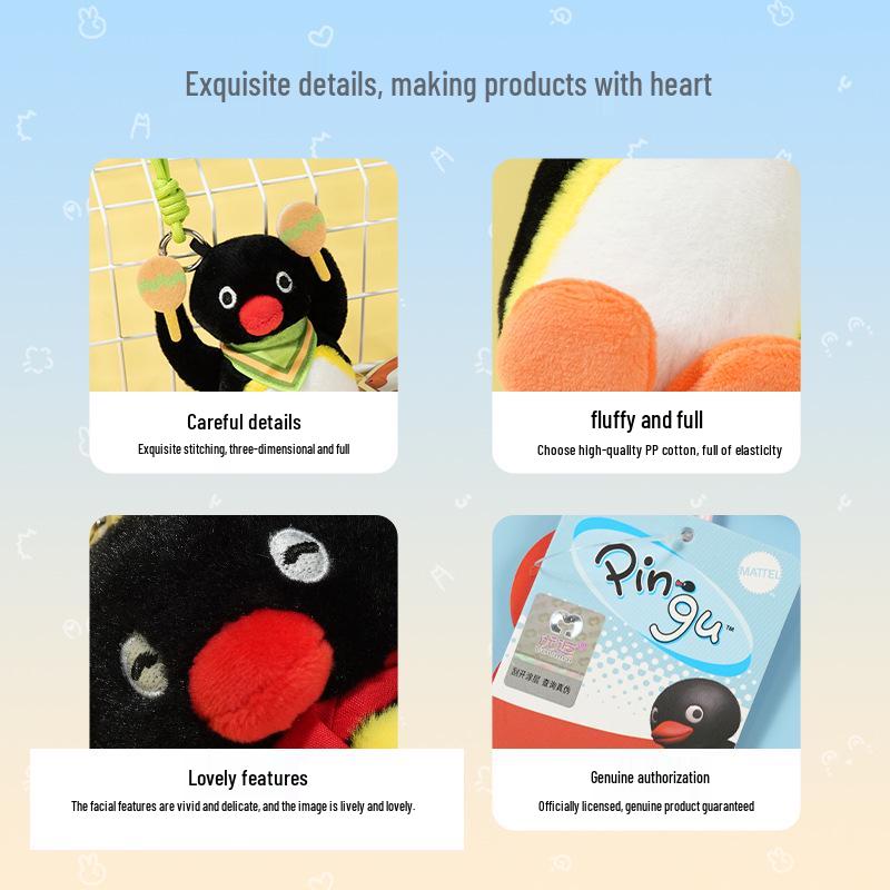 Genuine Pingu Penguin Head Tilt Plush Pendant - Cute Fish-Eating Backpack Charm