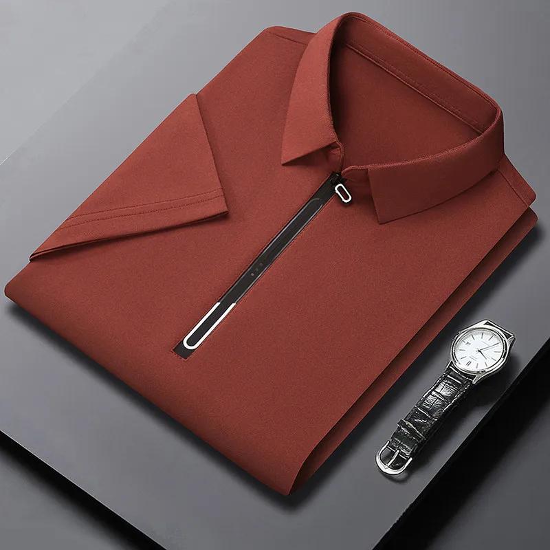 New Men's Business Casual Zipper Short Sleeve Solid Color Polo Shirt Fashionable Warm Comfortable Four Seasons Versatile Top