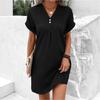 New Women's V-Neck Solid Color Set Sleeves Comfortable Casual Button Dress
