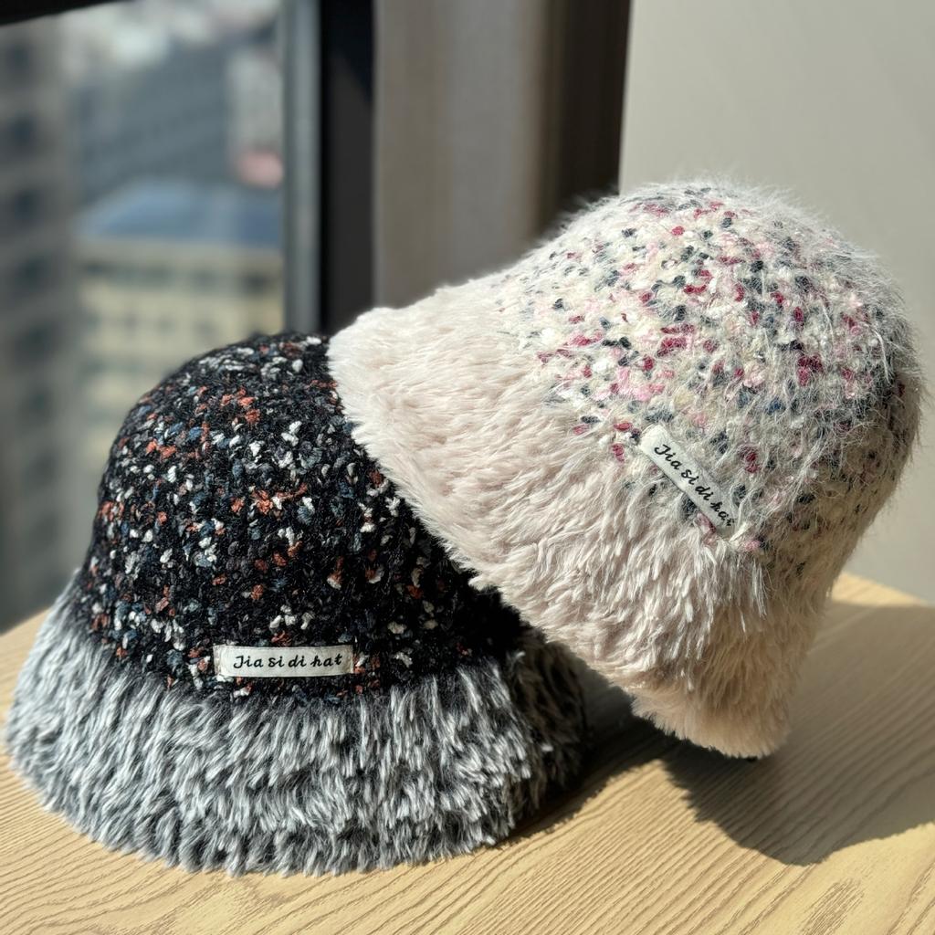 New Dopamine Color Matching Basin Hat for Women In Autumn and Winter Warm Ear Protection Fisherman Hat Plush Hat Wool Bucket Hat Woven Trendy