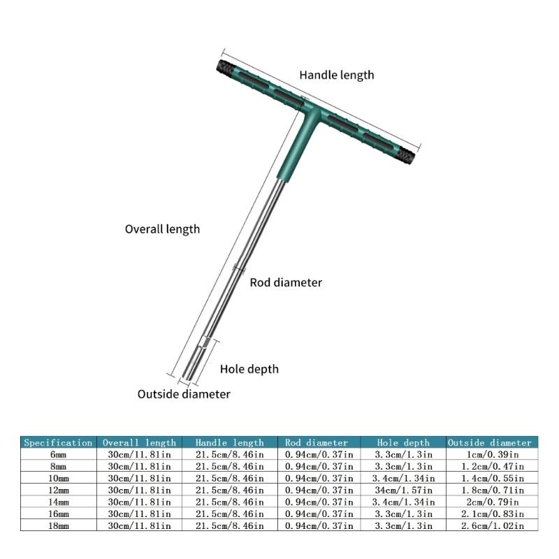 6/8/10/12/14/16/18mm T Shape Handle Hex Key Wrench Hexagonal Head Spanner Wrench for Home Repair Mechanical Maintenance