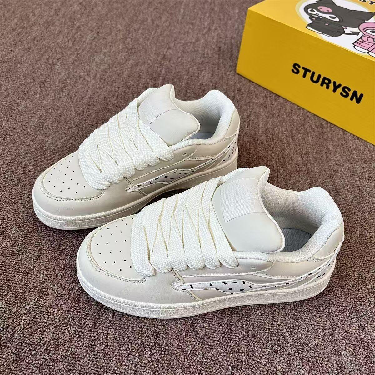 

Туфли на платформе в гонконгском стиле, кремовые, женские, ins tide 2025, весна, новые, маленькие белые туфли, универсальные, для спорта и отдыха, для сноуборда 35