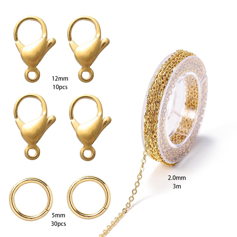 1Set 3m Stainless Steel Chain Bulk Chains Link Chain with Jump Ring Lobster Clasps Jewelry Making Set for DIY Necklace Supplies